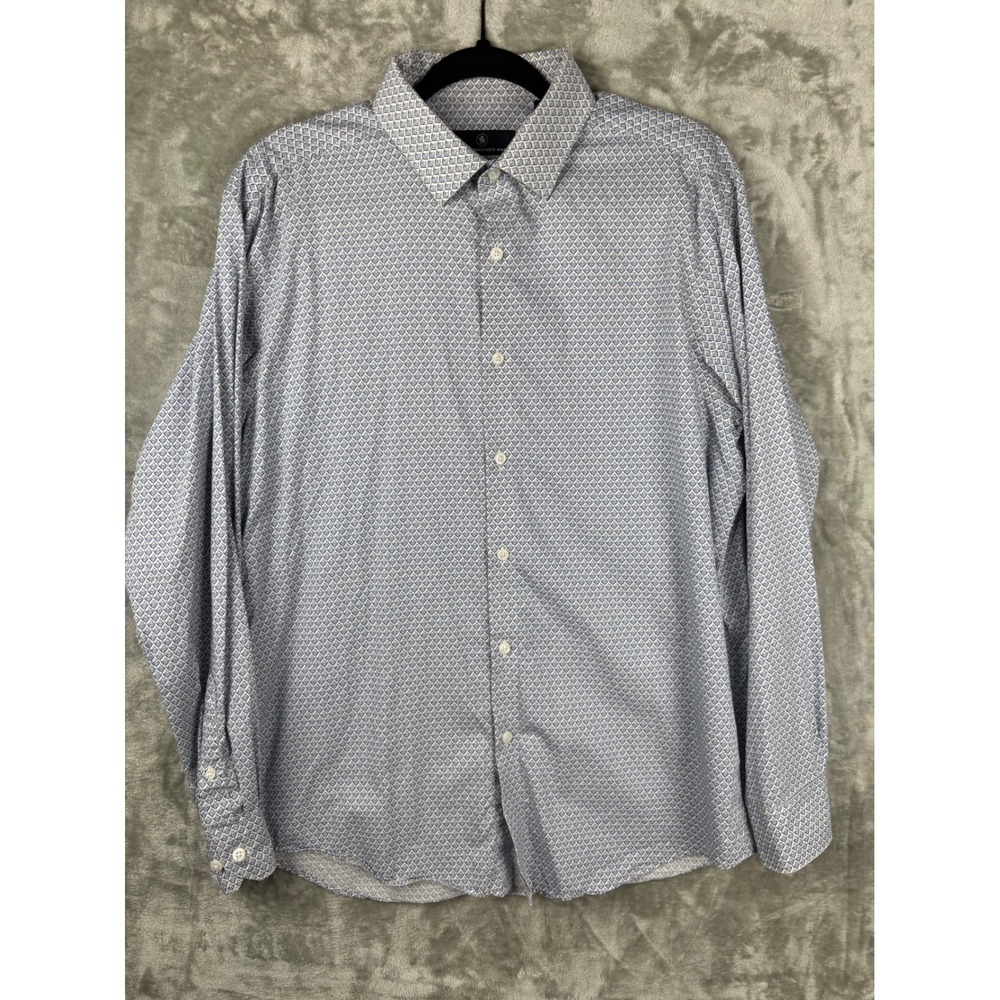 Hart‎ Schaffner Marx Mens Large Blue Pattern Button Down Shirt Minimalist Casual